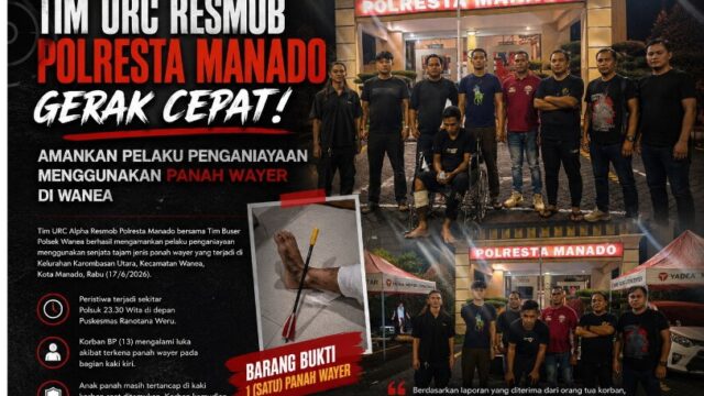 Tim URC Resmob Polresta Manado Gerak Cepat Amankan Pelaku Penganiayaan Menggunakan Panah Wayer di Wanea.