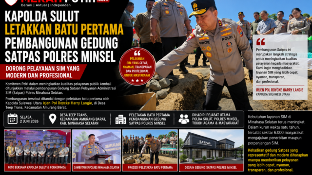 Kapolda Sulut Irjen Pol Roycke Harry Langie Letakkan Batu Pertama Pembangunan Gedung Satpas Polres Minsel, Dorong Pelayanan SIM yang Modern dan Profesional.